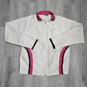 Vintage Y2K Nike Windbreaker Jacket Zip Up Women's White/Pink Size Medium